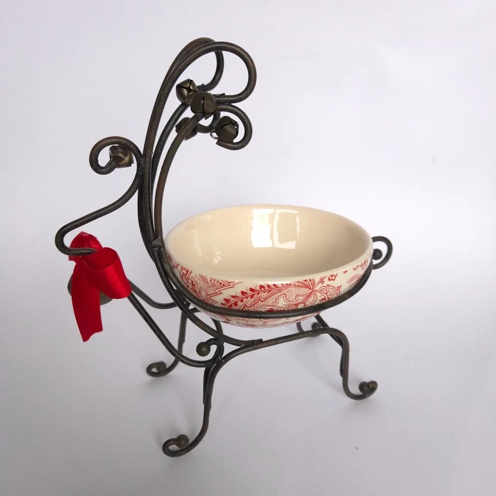 Silvestri Metal Reindeer Ceramic Paisley Serving Dip Bowl Christmas Holiday - Picture 4 of 15